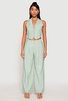Womens Pinstripe Tie Back Blazer Vest, Green, Size M
