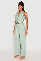 Womens Pinstripe Tie Back Blazer Vest, Green, Size M