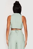 Womens Pinstripe Tie Back Blazer Vest, Green, Size M
