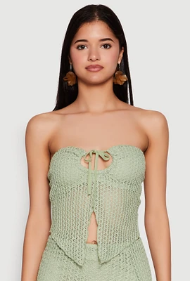 Womens Textured Knit Tie Front Keyhole Crop Top,