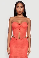 Womens Textured Knit Tie Front Keyhole Crop Top, Orange,