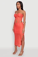 Womens Textured Knit Tie Front Keyhole Crop Top, Orange,