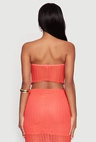 Womens Textured Knit Tie Front Keyhole Crop Top, Orange,