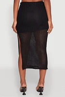 Womens Lined Textured Knit Side Slit Skirt,