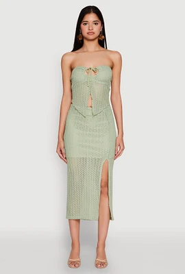 Womens Lined Textured Knit Side Slit Skirt, Green, Size M