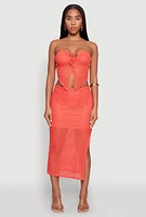 Womens Lined Textured Knit Side Slit Skirt, Orange, Size M