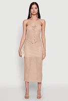 Womens Lined Textured Knit Side Slit Skirt, Khaki,