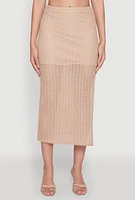 Womens Lined Textured Knit Side Slit Skirt, Khaki, Size L