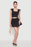 Womens Smocked Hem Peasant Crop Top, Black, Size L