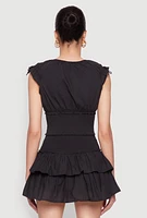 Womens Smocked Hem Peasant Crop Top, Black, Size L