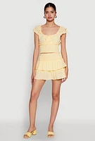 Womens Smocked Hem Peasant Crop Top, Yellow, Size L