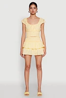 Womens Smocked Hem Peasant Crop Top, Yellow, Size L