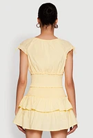 Womens Smocked Hem Peasant Crop Top, Yellow, Size L