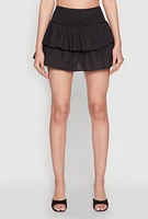 Womens Smocked Waist Tiered Mini Skirt,