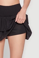 Womens Smocked Waist Tiered Mini Skirt,