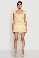Womens Smocked Waist Tiered Mini Skirt, Yellow, Size L