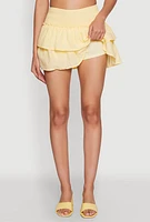 Womens Smocked Waist Tiered Mini Skirt, Yellow, Size L