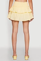 Womens Smocked Waist Tiered Mini Skirt, Yellow, Size L