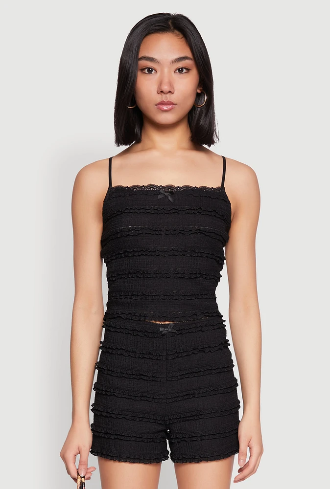 Womens Textured Knit Tiered Lace Detail Cami,
