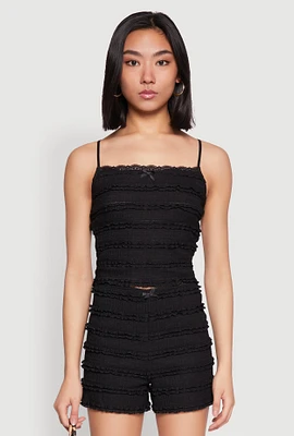 Womens Textured Knit Tiered Lace Detail Cami,