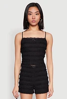 Womens Textured Knit Tiered Lace Detail Cami,