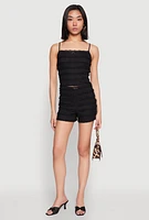 Womens Textured Knit Tiered Lace Detail Cami,