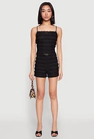 Womens Textured Knit Tiered Lace Detail Cami,