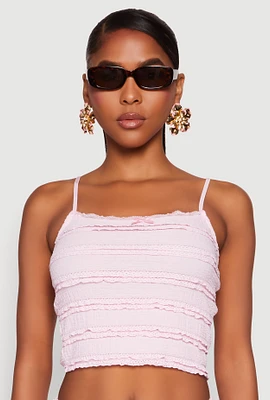 Womens Textured Knit Tiered Lace Detail Cami, Pink, Size S