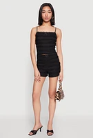 Womens Textured Knit Lace Detail Tiered Shorts, Black, Size S
