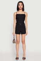 Womens Textured Knit Lace Detail Tiered Shorts, Black, Size S