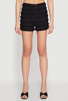 Womens Textured Knit Lace Detail Tiered Shorts, Black, Size S