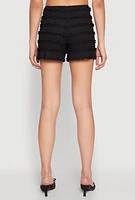 Womens Textured Knit Lace Detail Tiered Shorts, Black, Size S