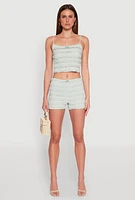 Womens Textured Knit Lace Detail Tiered Shorts, Green, Size S