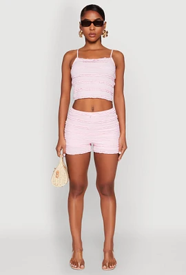 Womens Textured Knit Lace Detail Tiered Shorts, S