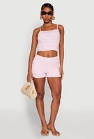 Womens Textured Knit Lace Detail Tiered Shorts,
