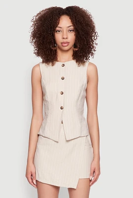 Womens Pinstripe Button Front Blazer Vest,