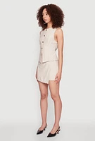Womens Pinstripe Button Front Blazer Vest, M