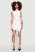 Womens Pinstripe Button Front Blazer Vest, White, Size L