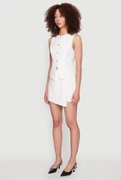 Womens Pinstripe Button Front Blazer Vest, White, Size L