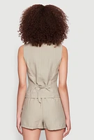 Womens Pinstripe Button Front Blazer Vest,