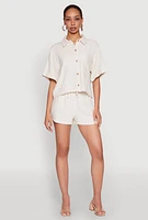 Womens Iris Linen Boxy Button Front Shirt, Beige,