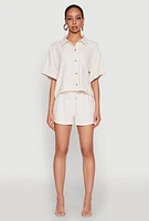 Womens Iris Linen Boxy Button Front Shirt, Beige,