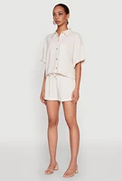 Womens Iris Linen Boxy Button Front Shirt, Beige,
