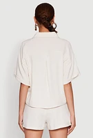 Womens Iris Linen Boxy Button Front Shirt, Beige,
