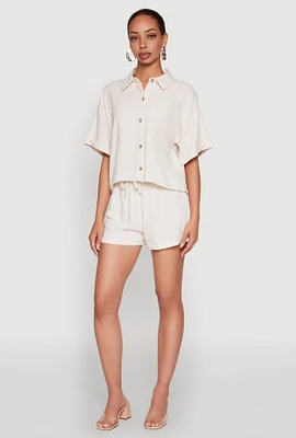 Womens Iris Linen Drawstring Shorts, Khaki, Size L
