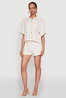Womens Iris Linen Drawstring Shorts, Khaki, Size L