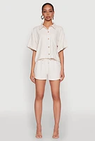 Womens Iris Linen Drawstring Shorts, Khaki, Size L