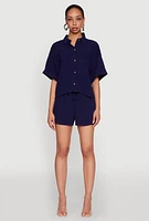 Womens Iris Linen Drawstring Shorts, Blue, Size L