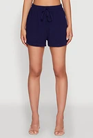 Womens Iris Linen Drawstring Shorts, Blue, Size L