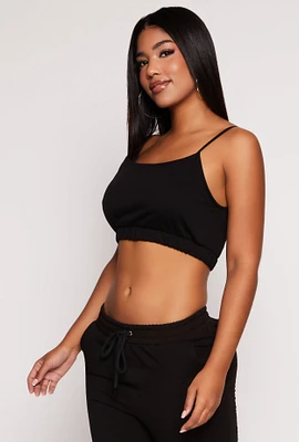 Womens Iris Fleece Lined Elastic Hem Crop Top, Black, Size S